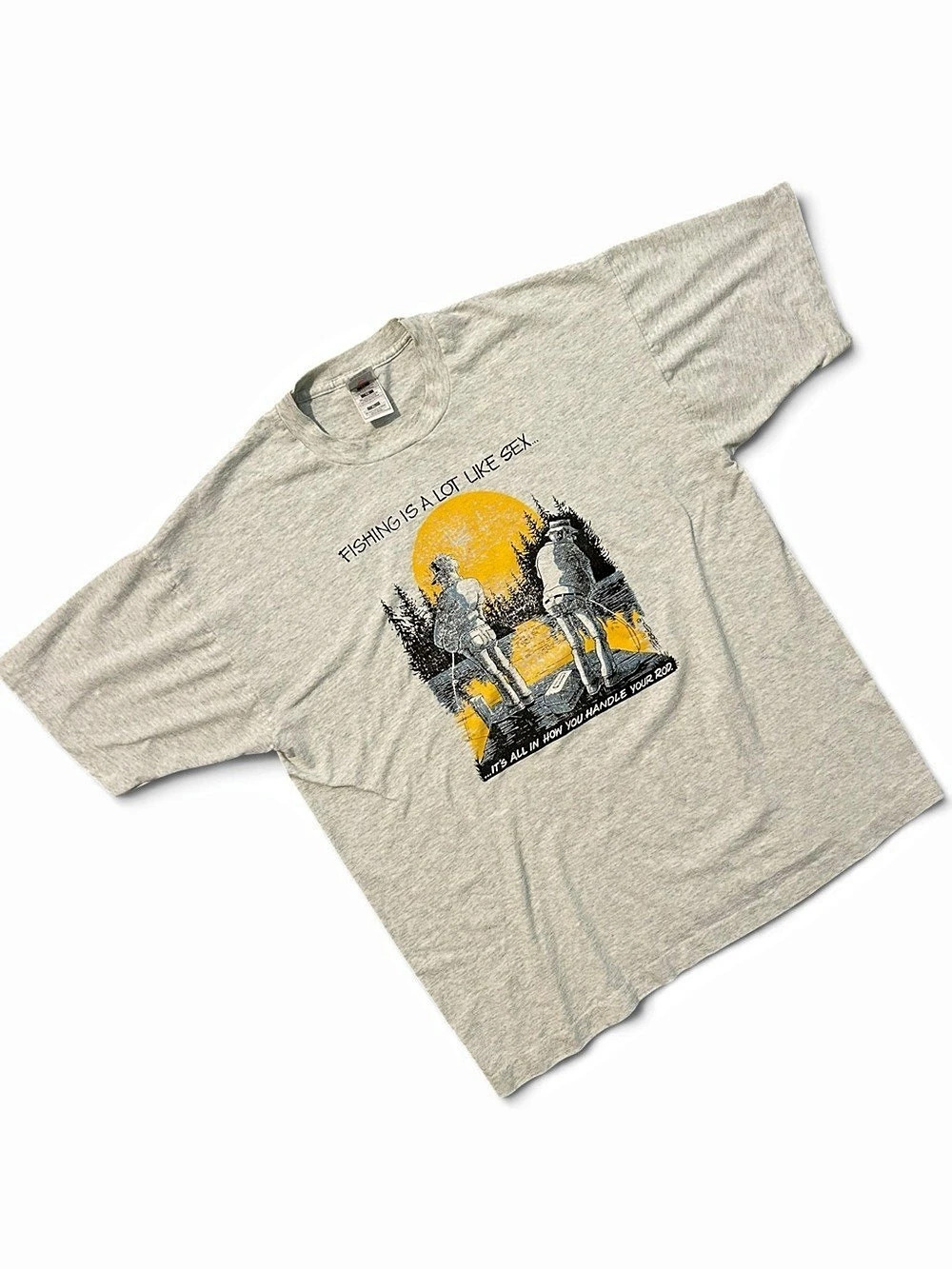 SEX IS LIKE FISHING… single stitch vintage Fruit of the Loom Graphic Tee Gray XL
